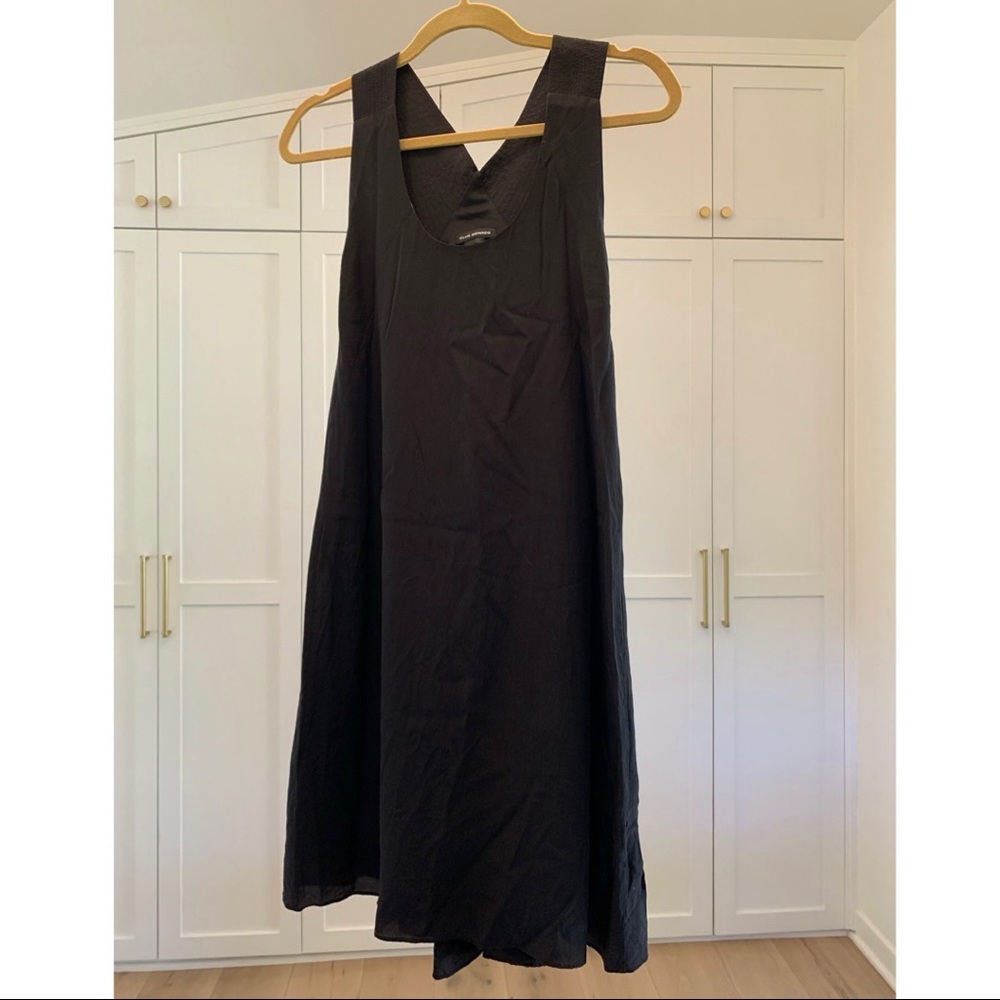 Club Monaco ‘Rosan’ Black Silk Cross-Back Cutout Trapeze Dress (00)